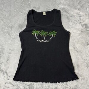 VTG Y2K Kavio Rhinstone Tank Top Size XL Hawaii Graphic in Black Beach Outdoor